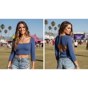 Free People Beach Crochet Button‑Side Crop Top — Size Large